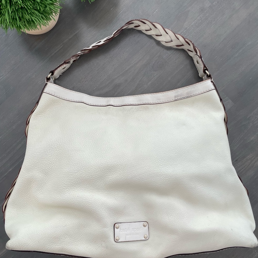 kate spade White Pebbled Leather Hobo Bag